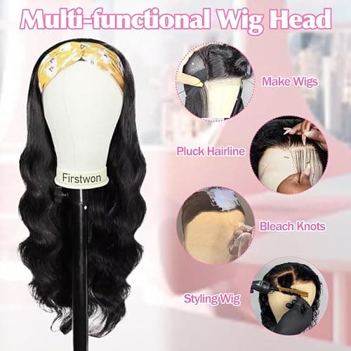 Firstwon 22 Inch Wig Head Mannequin Head for Wigs, Wig Stand with Head for Hair Styling Practice Display Wigs Making Tripod Stand with T Pins Set thumbnail 4