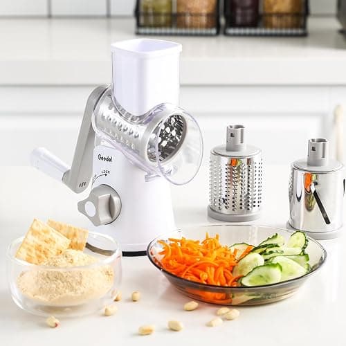 Geedel Rotary Cheese Grater, Kitchen Mandoline Vegetable Slicer with 3 Interchangeable Blades, Easy to Clean Rotary Grater Slicer for Fruit, Vegetables, Nuts thumbnail 8