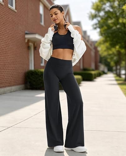 FOGFIRE Womens Wide Leg Yoga Pants High Waisted Straight Leg Leggings | No Front Seam, Buttery Soft Booty Lifting Gym Workout Leggings thumbnail 7