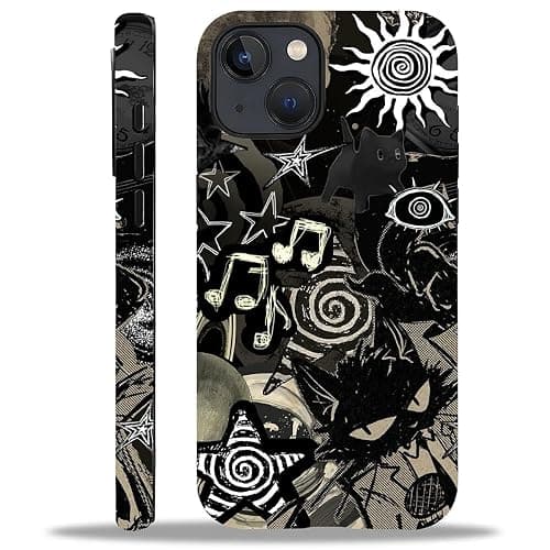 Bvkilrvc for iPhone 13 14 Case, Grunge Black Cat Pattern Print Matte Phone Case Funny Liquid Silicone Case Impact Resistant Anti-Scratch Shockproof Protective Cover - Image 1