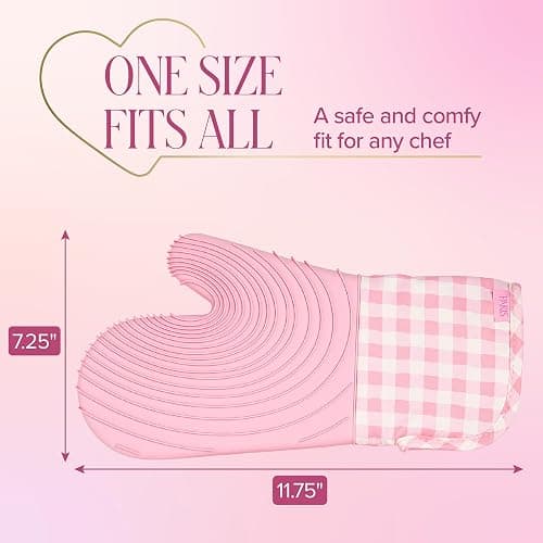 Paris Hilton Oven Mitt Set with Limited Edition Pink Gingham Design, Heat Resistant Pot Holders Featuring Non-Slip Textured Silicone Grips, 2-Piece Set, Pink thumbnail 2
