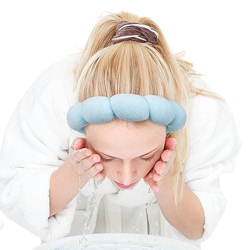 Zkptops Spa Headband for Washing Face Wristband Set Sponge Makeup Skincare Headband Terry Cloth Bubble Soft Get Ready Hairband for Women Girl Puffy Padded Headwear Non Slip Thick Hair Accessory(Blue) thumbnail 9