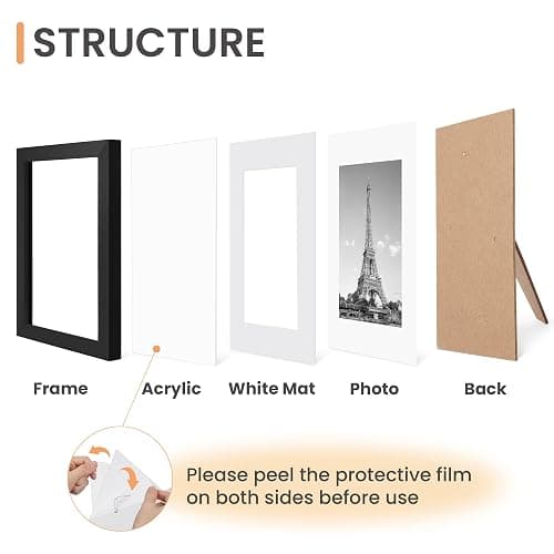 upsimples 5x7 Picture Frame Set of 10, Display Pictures 4x6 with Mat or 5x7 Without, Multi Photo Frames Collage for Wall or Tabletop Display, Black thumbnail 4