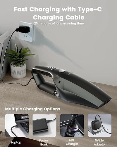 SERVOMASTER Handheld Vacuum Cordless, Car Vacuums Powerful with Rechargeable Battery, Portable Hand Held Vacuum Cordless with Washable HEPA Filter, Mini Vacuums Kit for Men and Women thumbnail 8