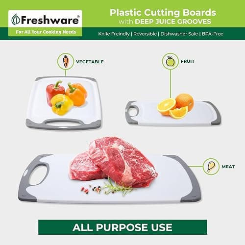 Freshware Cutting Boards for Kitchen, Chopping Board 3-Pack with Different Sizes, Juice Grooves and Non Slip Handles - Reversible, Large Cutting Board Set - Dishwasher Safe - Gray thumbnail 8