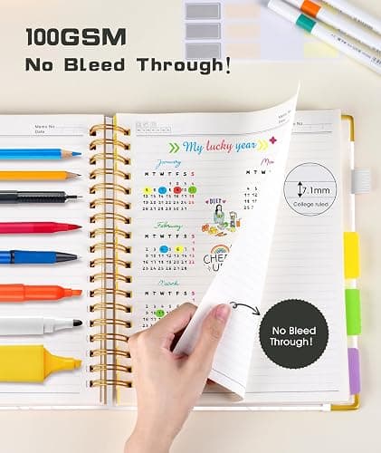 Hardcover Spiral Notebook Journal with Removable Dividers Tabs, 300 Pages Leather 5 Subject Notebook College Ruled, 8"x10" Large B5 Notebooks for Work School Note taking, Lined Journal for Women, White thumbnail 6
