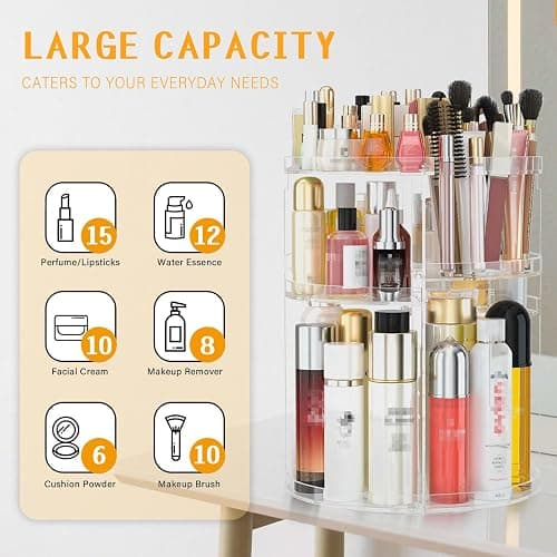 huipinghu Makeup Organizer | 360° Rotating Cosmetic Storage with Large Capacity | Clear Spinning Organiser with 7 Adjustable Layers | Vanity Table Stand for Bedroom & Bathroom thumbnail 3