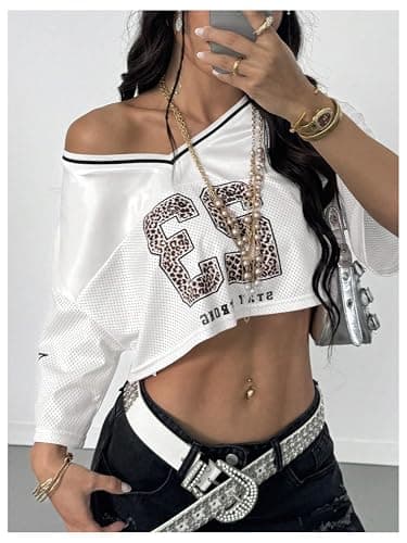 Verdusa Jersey Shirts for Women Y2K Number Graphic Crop Tops Half Sleeve Summer Tees thumbnail 2