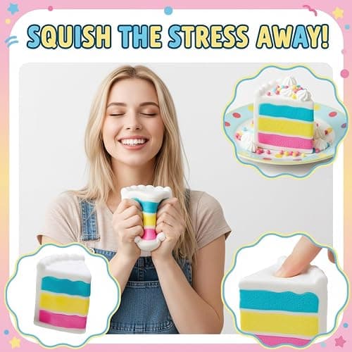 Rainbow Cake Squishies Slow Rising Cake Squeeze Squishy Giant Fidget Fuzz Ball Relaxing Sensory Stress for Anxiety Relief Party Favors Colorful(Style B) thumbnail 4