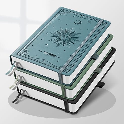 EMSHOI A5 Hardcover Leather Journal - 320 Pages, 100GSM Thick Notebook Lined Journal for Writing Women & Men, College Ruled, SUN Design- Light Blue (5.75" x 8.38") thumbnail 7