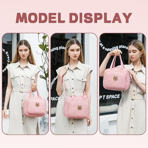 Small Diaper Bag Tote, Crossbody Diaper Bag Mini Purse with 8 Pockets, Travel Baby Bag for boys & Girls, 2 Insulated Pockets, Pink thumbnail 2