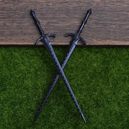 LANGHONG 2PCS Retro Viking Hair Sticks – Black Gothic Metal Sword Hair Pins for Women, Perfect for Renaissance Festivals, Halloween, Thick Hair & Updos (RLAL) thumbnail 4