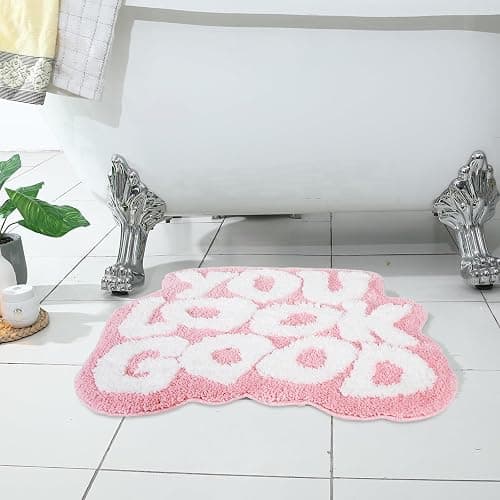 TOIVO You Look Good Bath Mat - Stylish Funny Pink Bathroom Rug with Cute Words, Absorbent & Non-Slip - 25x21 inch (Pink) thumbnail 2