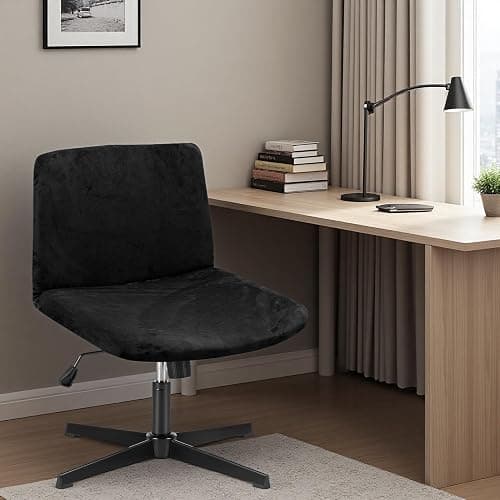 Deisy Dee Velvet Cross Legged Office Chair Covers - Upgrade Your Armless Wide Seat Computer Task Chair with Soft and Vibrant Velvet Stretch Covers - Transform Your Workspace in Minutes (Black) thumbnail 2