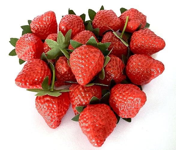 Aliotech 18PCS Plastic Artificial Red Strawberries Fake Lifelike Simulation Realistic Strawberry Artificial Fruits Decoration Photography Prop for Home Kitchen Decoration - Image 1