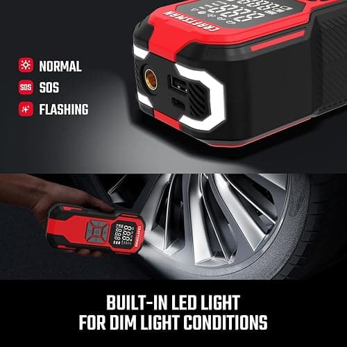 CRAFTSMAN Tire Inflator Portable Air Compressor, Cordless Mini Air Pump for Car Tires with Digital Tire Pressure Gauge, 6000mAh Battery Powered Air Pump, Max Pressure 150 PSI, 12V DC Corded thumbnail 5