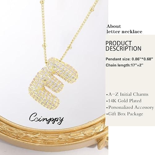 CCINPPY Letter Necklace, 14k Gold Plated Bubble Balloon Dainty Necklace for Women, Chunky Initial Charm Pendant Name Necklace Personalized thumbnail 5