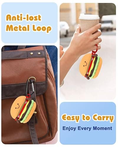 Boaretiu for Airpods 4 Case 2024 Cute Cartoon Kawaii - Funny 3D Soft Silicone Hamburger Design Cover with Carabiner Stylish for Boys Girls Teens Women for Air pods 4 thumbnail 3