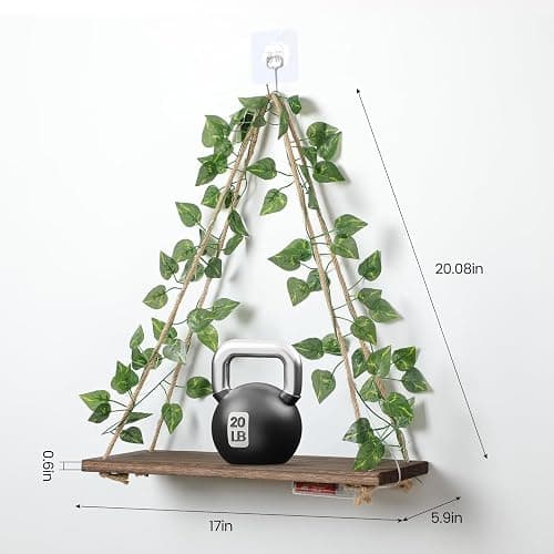 EXIN DECHEN Floating Shelves for Wall No Drilling,Wall Shelves,Hanging Shelf,Leaves and Light Strip with Flower,Set of 2 Plant Decor for Home Livingroom Bedroom,Led Room Decor Aesthetic,Gift thumbnail 3