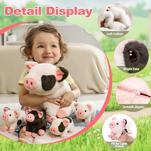 OUOZZZ 11" Pig Stuffed Animal 5-in-1 Plush Pig Piglets Zipper Tummy | Fun Interactive Birthday Gift for Girls & Boys Age 3+, Adorable Pretend Play for Toddlers thumbnail 3