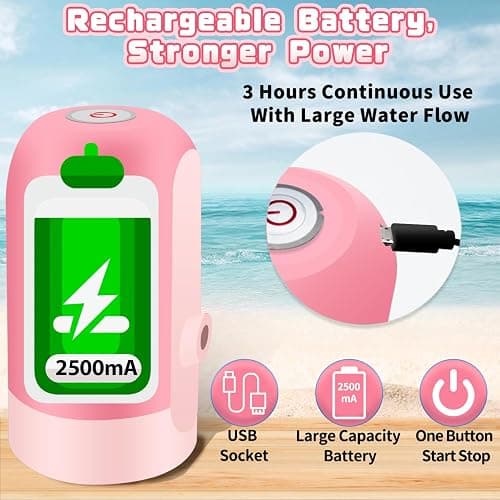 Infowush Powerful Water Table Pump, Battery Powered Water Pump for Water Table 3 Hours Non-Stop Fun Portable Summer Outdoor Sand/Water Table Toys Water Play Table Accessories for Toddlers Kids（Pink） thumbnail 5