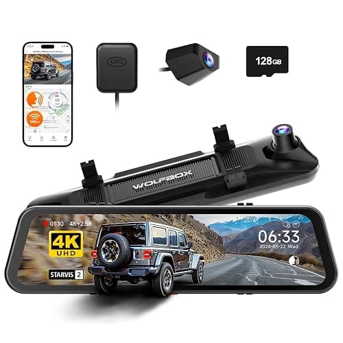 WOLFBOX G900 PRO Mirror Dash Cam with STARVIS 2 IMX678, 12 inches Rear View Mirror Camera with Front 4K and Rear 2.5K, Included 128GB Card, Voice Control, 5.8GHz WiFi, Loop Recording, G-Sensor & GPS - Image 1