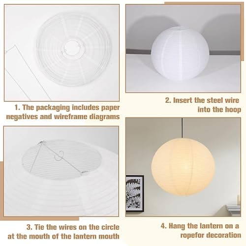 White Paper Lamp Shade, 12''x12'' Small Chinses Paper Lantern Pendant Light Shade,Round Lanpshade Home Decor Ceiling Lampshade, Foldable Lampshade thumbnail 3