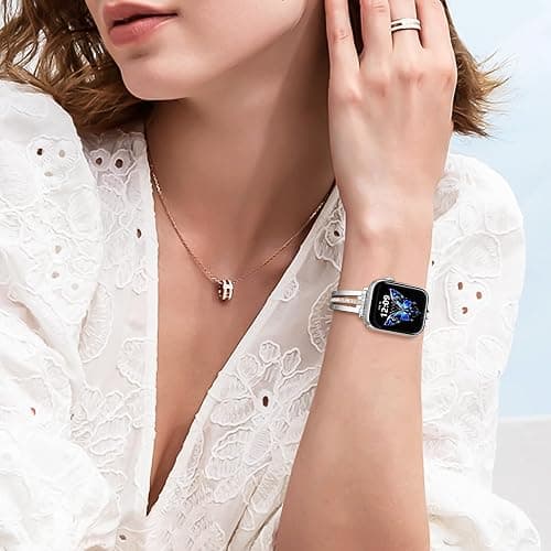 KOREDA Slim Gold Band Compatible for Apple Watch Band 38mm 40mm 41mm 42mm 44mm 45mm 46mm 49mm Series 11 10 9 8 7 SE Ultra Women, Thin Metal Dressy Jewelry Bracelet with Bling Diamond for iWatch Series 6/5/4/3/2/1 thumbnail 4