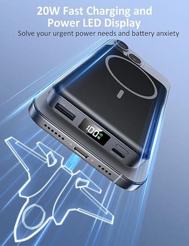 Magnetic Portable Charger 10000mAh, 20W Power Bank with Built in Cable | 20W Fast Charging for Magsafe Battery Pack with LED Display, Travel Essential for iPhone 17/16/15/14/13/12 Pro/Pro Max-Black thumbnail 5