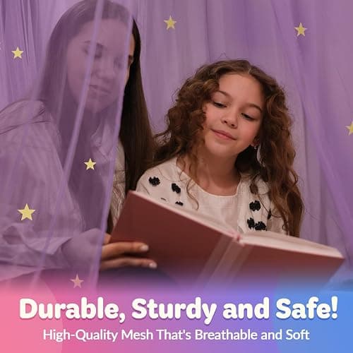 Bollepo Purple Bed Canopy for Girls with Glowing Stars - Princess Netting Room Decor, Ceiling Tent to Cover Toddler | Single, Twin, Full, Queen Size Kids Bed, Fire Retardant Fabric thumbnail 4