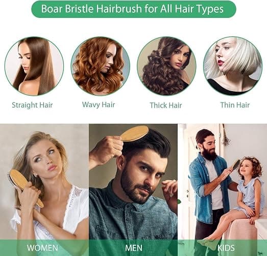 Vista Boar Bristle Hair Brush, Bamboo Paddle Hair Brush with a tail comb for Women, Men and Kids,Reduce Frizz and Adds Shine, Detangler Hairbrush for Thick Curly Thin Long or Short Hair thumbnail 7
