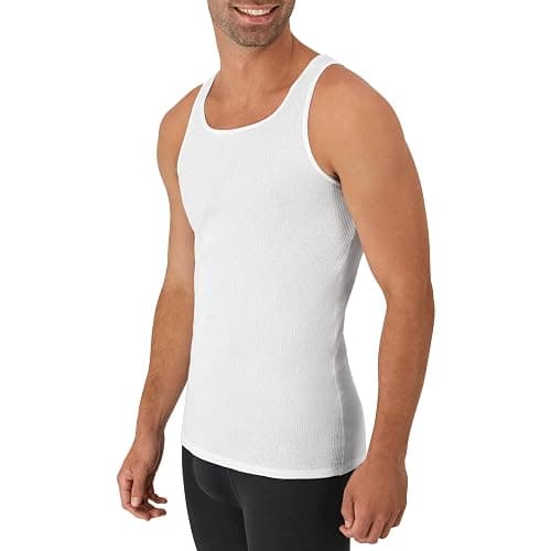 Hanes Men's Tank Undershirt Pack, Cotton Tank Undershirt, Moisture-Wicking, Breathable, White or Grey/Black, Multi-Pack thumbnail 3