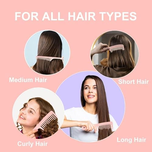 RHOS 3 Pieces Hair Comb Set for Women,Men-Wide Tooth Comb,Fine Tooth Rat Tail Comb,Medium Tooth Comb-Detangling Hair Combs for All Hair Types,Hair Styling Comb Set(Pink) thumbnail 7
