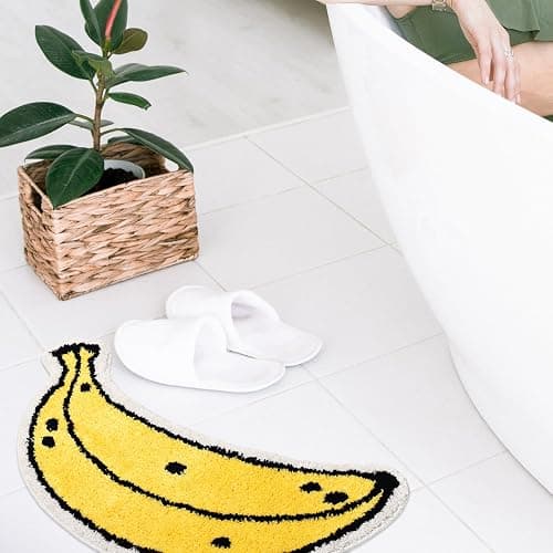 FROZZUR Banana Bath Mat, Bath Mats for Bathroom Cute Yellow Fruit Shaped Bathtub Rug Christmas Bathroom Tub Plush Shower Rugs Washable Non Slip thumbnail 4