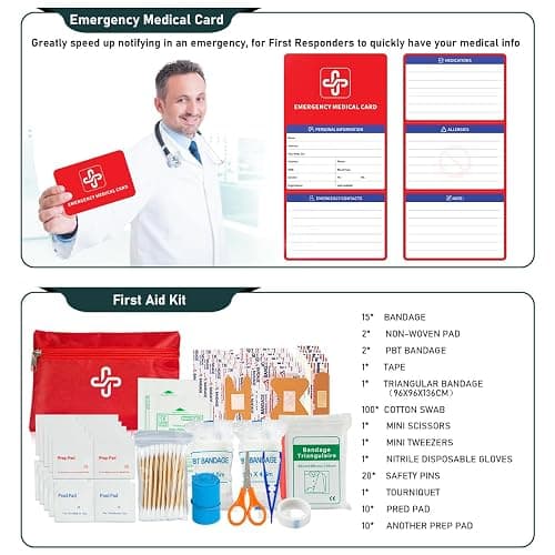 Survival Kit, 262Pcs Survival Gear and Supplies with First Aid Kit Pouch and Crossbody Bag, Emergency Kit with Tent, Camping Axe Hammer, Survival Shovel w/Pick, Bug Out Bag Gifts for Men Women thumbnail 6
