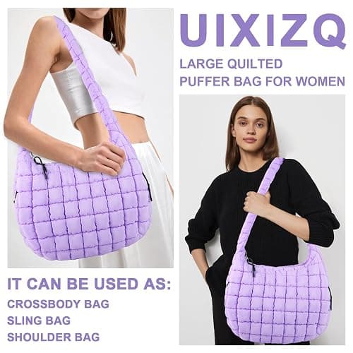 Quilted Puffer Tote Bag Purse Puffy Crossbody Shoulder Bag,Lightweight Nylon Hobo Bag Puffer Carryall Bag for Women Girl thumbnail 7