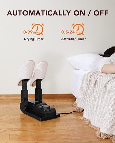 FORLIM [Upgraded Temperature Control] Boot Dryer for Work Boots - Shoe Dryer with 24-Hour Delay Timer, Portable Glove Dryer & Boot Warmer, Automatic Shut-Off Timer, Folding Design, Smart Panel, Black thumbnail 4