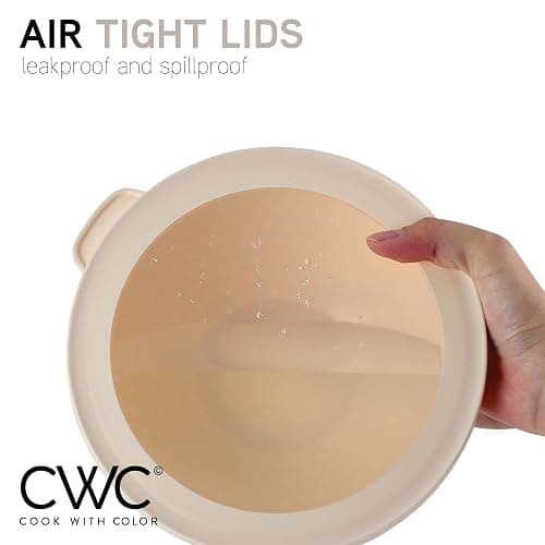 COOK WITH COLOR Mixing Bowls with Lids - 12 Piece Plastic Nesting Bowls Set includes 6 Prep Bowls and 6 Lids, Microwave Safe Mixing Bowl Set, Cream Embossed thumbnail 7