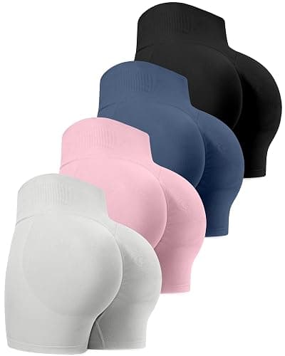 CHRLEISURE Workout Gym Biker Shorts, High Waisted Butt Lifting Scrunch Butt Sports Seamless Shorts Sets 4 Piece - Image 1