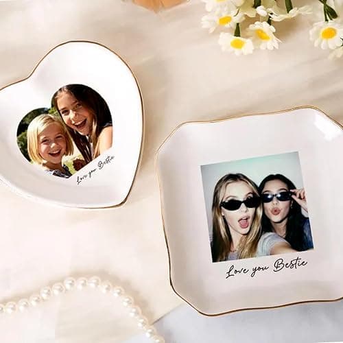 Hugsly Personalized Besties Photo Ring Dish, Custom Jewelry Dish Gift for Besties, Soul Sister Trinket Gift for Long Distance Friendship Women BFF Anniversary Birthday Wedding Gifts 1 thumbnail 6