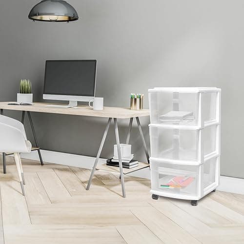 HOMZ 2-Pack Drawer Tower, 3-Tier Clear Plastic Storage Organizer Cart, White Frame - White - 2 Pack thumbnail 8