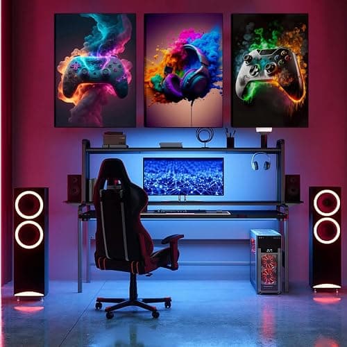 BGFCE Gaming Room Decor Canvas Wall Art Set of 3 - Cool Video Gaming Theme Wall Decor, Gamer Paintings Picture Print for Teen Boys Room 12x16 inch Framed thumbnail 2