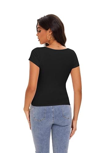 Cioatin Women Cute Sweetheart Neck Short Sleeve Crop Tops Ruched Summer Going Out T Shirt Y2K Clothes Tee Teens thumbnail 7