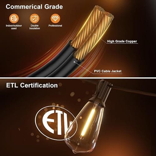 LaPitio 100FT Outdoor String Lights, Waterproof Patio Lights with Shatterproof ST38 Vintage Edison Bulbs, Connectable Outside Hanging Lights for Backyard, Porch, Deck, Balcony, Garden, 2700K Dimmable thumbnail 4