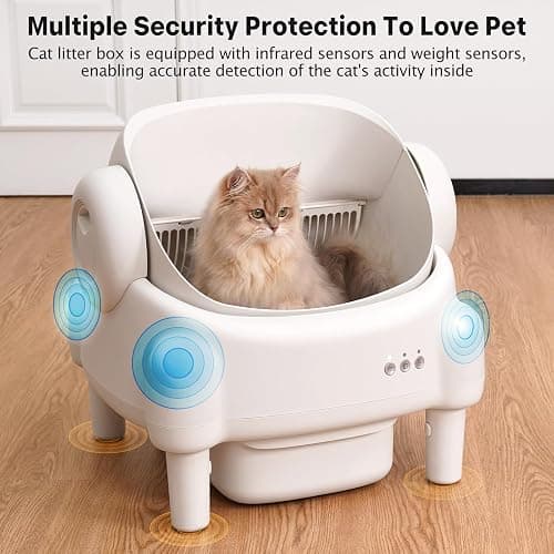 Self Cleaning Litter Box,Open Top Automatic Litter Box with App Control for Multiple Cats, Safety Sensors Protection, Odor Control Includes 2 roll Liners,Large Waste Bin, Cream White thumbnail 3