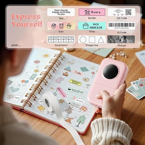 Phomemo Label Maker Machine, D30 Portable Handheld Bluetooth Mini Label Printer, Multiple Templates Smartphone Thermal Small Label Maker for Kids School Items, Classroom Teacher Supplies, Easy to Use - Pink - 1 Printer + 1 Roll Paper thumbnail 2