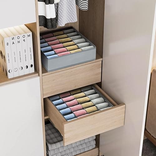 Joyoldelf 2 Stück Aufbewahrungsboxen für Socken und Unterwäsche, 24 Zellen Faltbare Boxen (Faltbox, Drawer Dividers, Schubladen Organizer Stoffboxen zum Aufbewahren von Socken（Grau） thumbnail 5