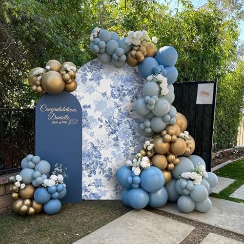 Arch Backdrop Cover Baby in Bloom Baby Shower Arch Stand Spandex Fabric Cover Blue Flowers Floral Pink Bows Girls Birthday Party Baptism Decorations (4X7.2ft,G-3854) thumbnail 5