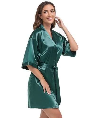 VOGUEMAX Women's Short Kimono Robe Silky Satin Bathrobe Bride Bridesmaids Getting Ready Sleepwear Soft Nightgown thumbnail 4