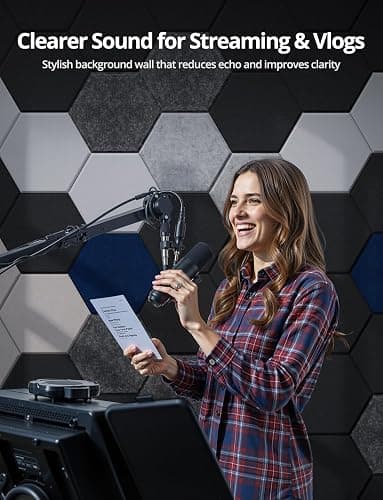 Hexagon Acoustic Panels Self-Adhesive, 12 Pcs High Density Soundproofing Panels for Ceiling/Door/Wall Decoration and Acoustic Treatment (12" X 10.5" X 0.4") thumbnail 6